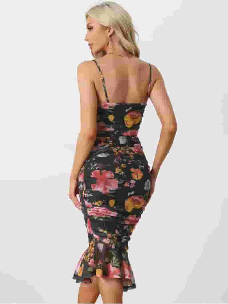 Spaghetti Strap Ruched Black Midi Bodycon Dress Spaghetti Strap Ruched Black Midi Bodycon Dress