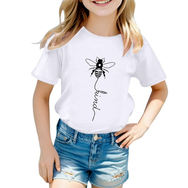 T-Shirts d'Été pour Garçons et Filles Mode Décontractée Imprimé Col Rond Manches Courtes T-shirt Ample Quotidien Printemps pour Enfants 8-9T
