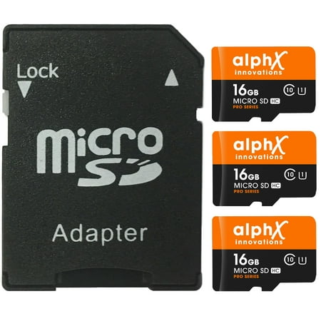 5 Piece Bundle - AlphX 16gb [3 pack] Micro SD High Speed Class 10 Memory Cards for Samsung Galaxy S9, S9+, S8, Note 8, S7, S5, S4 with Bonus Adapter and Sandisk Micro SD Card