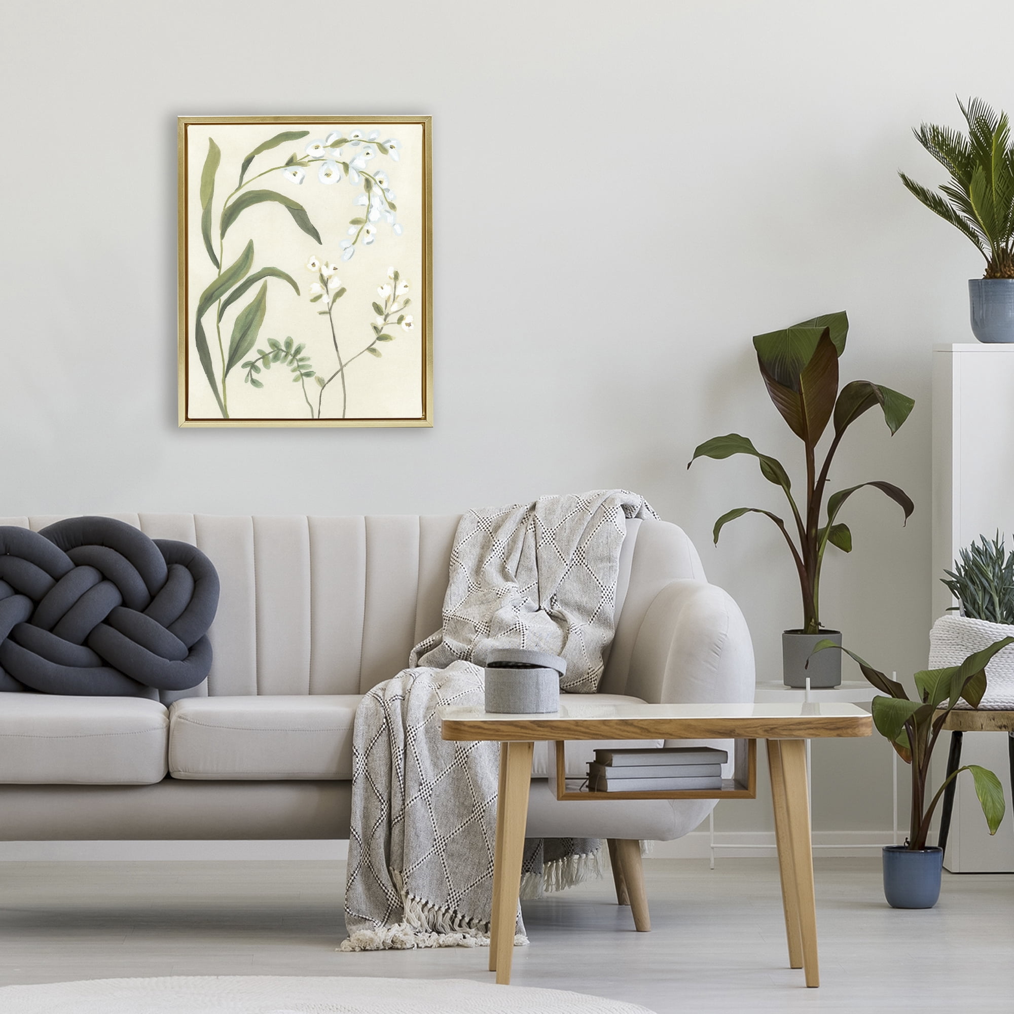 Stupell Industries Soft Snowdrop Stems Gold Framed Floater Canvas Wall Art, design by June Erica Vess
