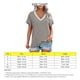 thumbnail image 4 of Blusa con cuello en V Manga corta Costuras de guipur Blusa ajustada suelta Camisa superior para mujer Verano Gris L, 4 of 5