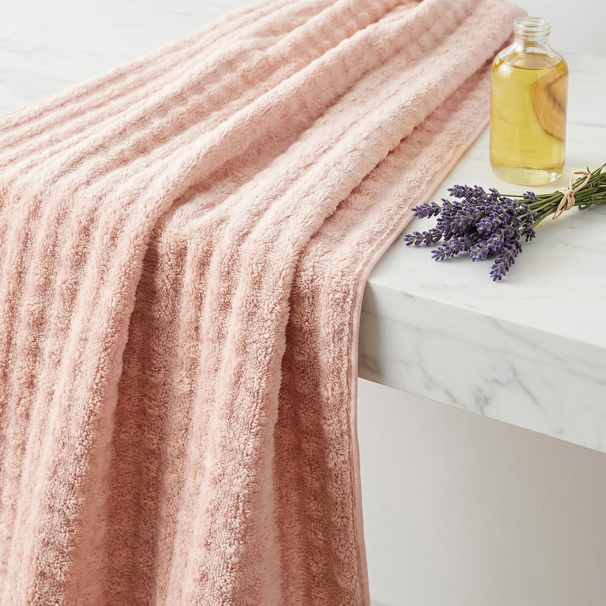 Unique Bargains Soft Coral Fleece Fade Resistant Bath Towel 2 Pack Pink/Blue 55"x28"