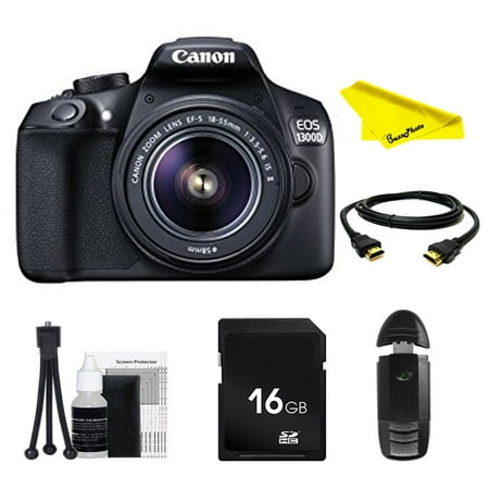 Canon EOS Rebel 1300D DSLR Camera with 18-55mm Lens + SD Card + Buzz-Photo Beginners Bundle
