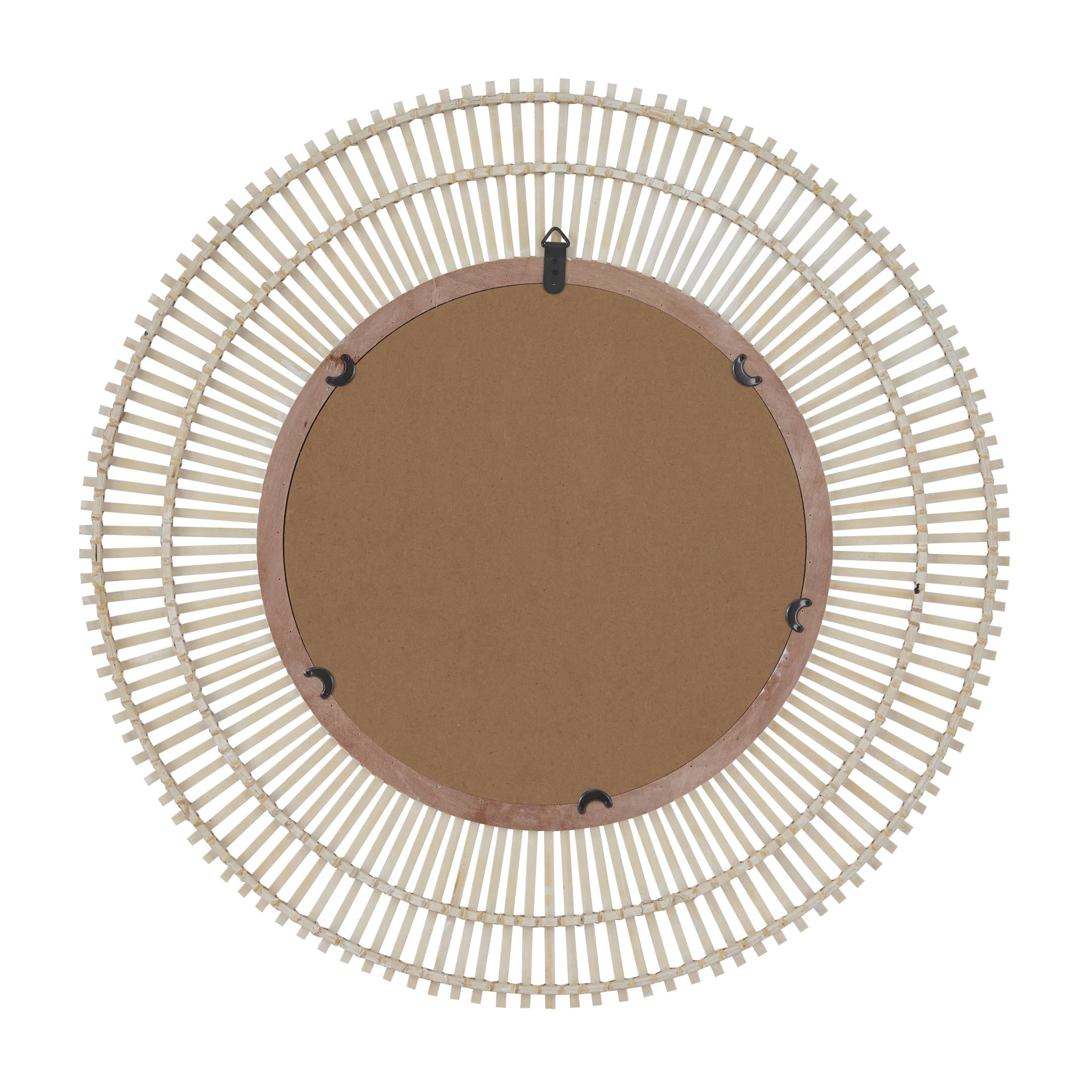 DecMode 36" x 36" Cream Handmade Stick Starburst Wall Mirror with Wrapped Rattan
