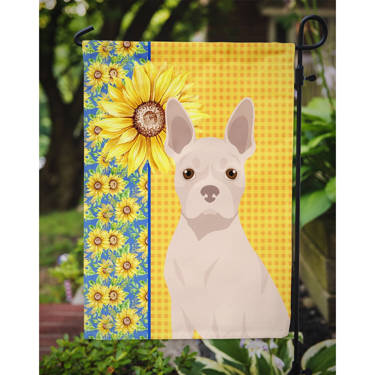 Summer Sunflowers White Boston Terrier Flag Garden Size