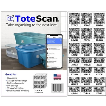 ToteScan Intelligent QR Labels for Organization/Moving/Storage (45 Unique Labels, 2.5"x3")
