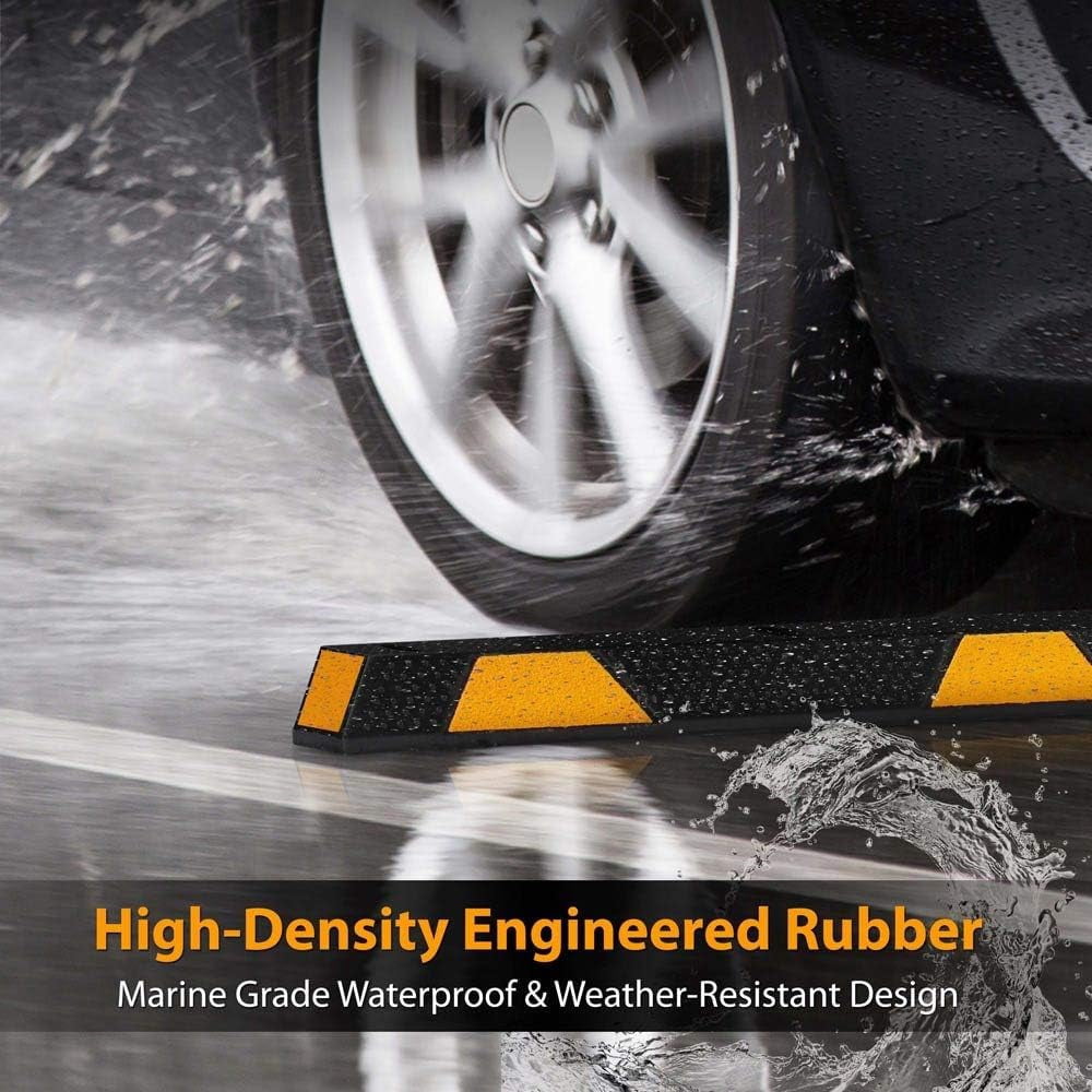 Wisykoke 2Pcs Heavy Duty Rubber Parking Curb 72" Black Striped Long - Car Garage Wheel Stopper- Professional Grade Parking w/ Yellow Reflective Tape for Car, Truck, Trailer &RV