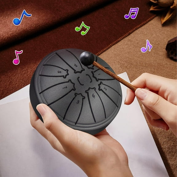 Mini 4-Inch 8-Tone Tongue Drum for Beginners, Carbon Steel Compact Hollow Drum, Portable Music Therapy Instrument for Kids, Students, and Adults
