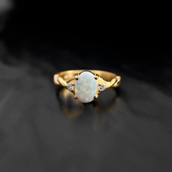 Natural Fire Opal Wedding Ring Gold Unique Ring Engagement Ring Luxury Marriage Promise Ring Oval Shape Opal Ring, Band Bridesmaids Gift