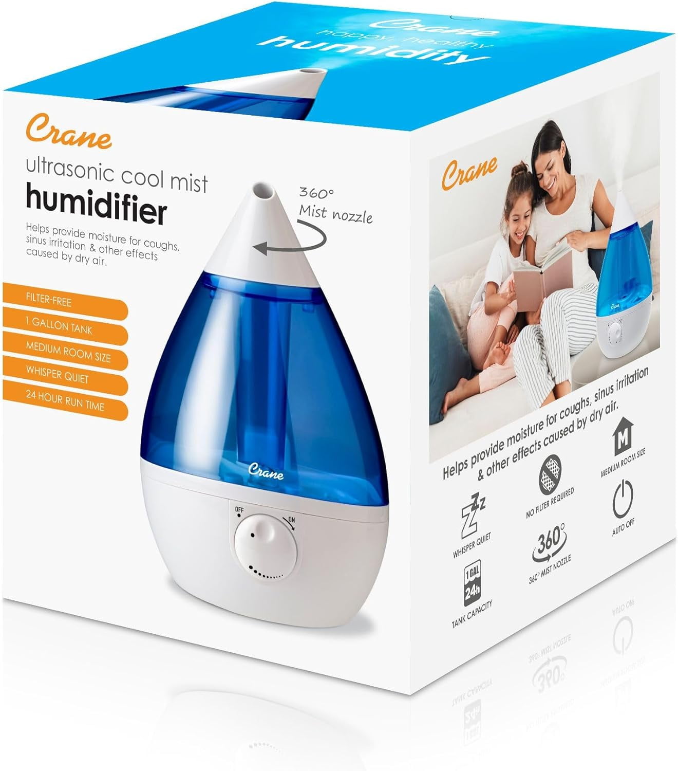 Pod ホワイト Amazon.com: Crane White Drop Ultrasonic Cool Mist Teardrop