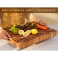 thumbnail image 3 of Thick End Grain Acacia Wood Cutting Board 20x15x2 In, Wooden Butcher Block, Chop  ng Board For Kitchen with Juice Groove Handles Non-Slip Pats (Gift Box), 3 of 8