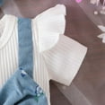 thumbnail image 6 of Pandaie Newborn Baby Girl Clothes Infant Summer Short Ruffle Sleeve Romper Floral Bow Jumpsuit Overalls Cute Outfit with Headband 3-18M Sky Blue, 6 of 8