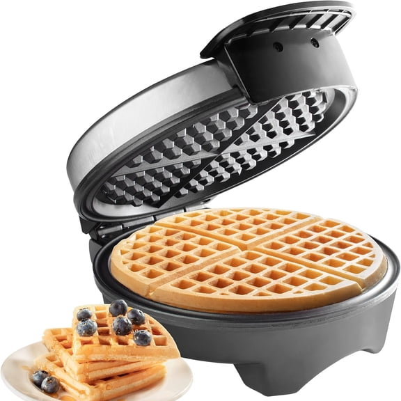 Waffle Maker- Makes 7 Inch Thin, Style Waffles for Holiday Breakfast- Waffler Iron w Adjustable Temperature Control, Easy to Use Kitchen Essential