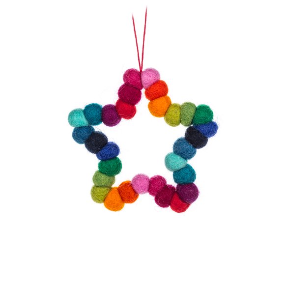 Set Of 2 Multi-Color Pompom Star Ornaments