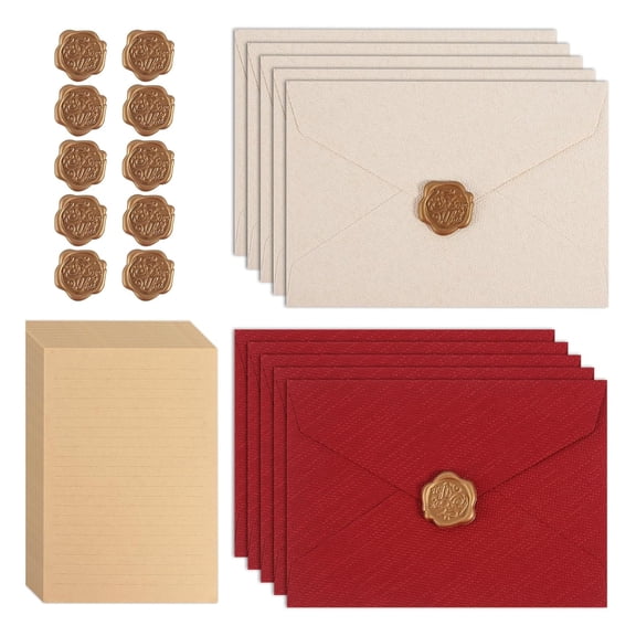 35Pcs Vintage Linen Stationery Set with Envelopes, Letter Paper & Wax Seal Sticker for Invitations, Love Letters
