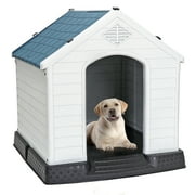 WDZS Plastic Dog House, Insulated Doghouse Puppy Shelter, Water Resistant Easy Assembly Sturdy Dog Kennel with Elevated Floor and Air Vents, Ventilate for Medium or Small Dogs,Blue