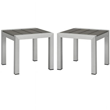 Home Square Aluminum Patio Side Table in Silver and Gray - Set of 2