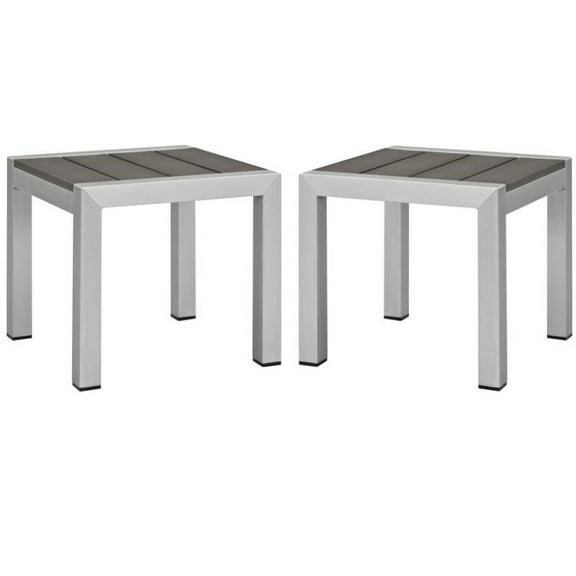Home Square Aluminum Patio Side Table in Silver and Gray - Set of 2