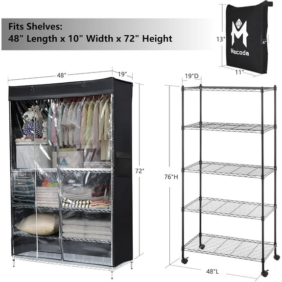 5-Tier Storage Shelf Cover, PVC, Water Resistant, Fits 19''x48''x72'', See Through Mesh