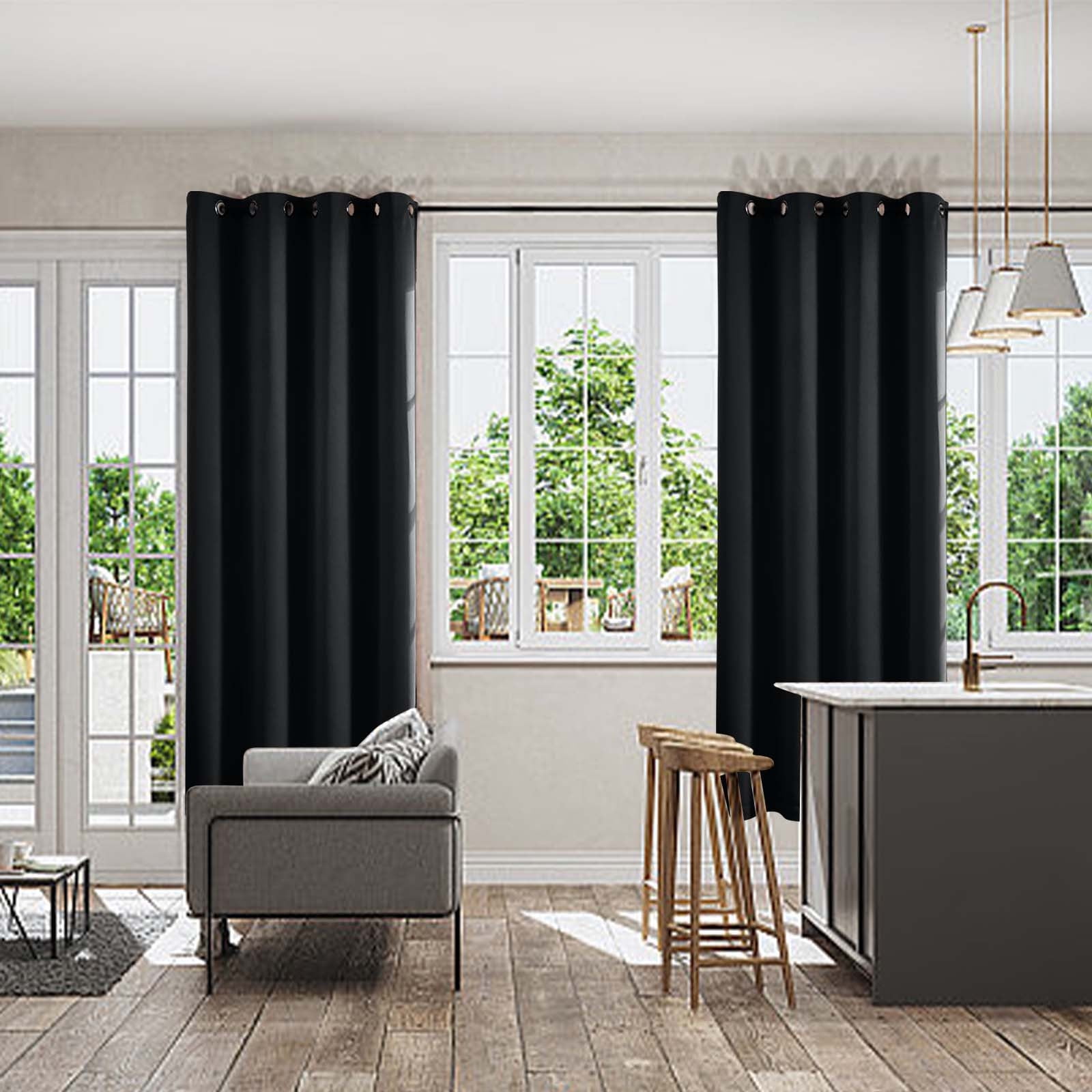Blackout Curtains 84 Inch Length 2 Panels Set, Thermal Insulated Long Curtains& Drapes 2 Burg, Room Darkening Grommet Drapes for Living Room Bedroom Window (W52 x L84 Inch, Black) Spring Sale 2025