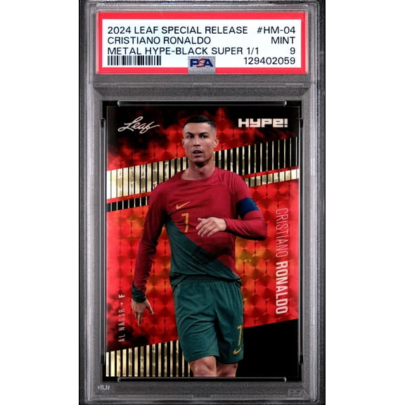 PSA 9 Cristiano Ronaldo 2024 Leaf HYPE! Metal #HM-04 Black Superprismatic 1/1 Rare Trading Card Portugal