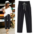 thumbnail image 4 of Women Fashion Solid Color Cotton Flax Elastic Long Pants Beach Leisure Trousers, 4 of 4
