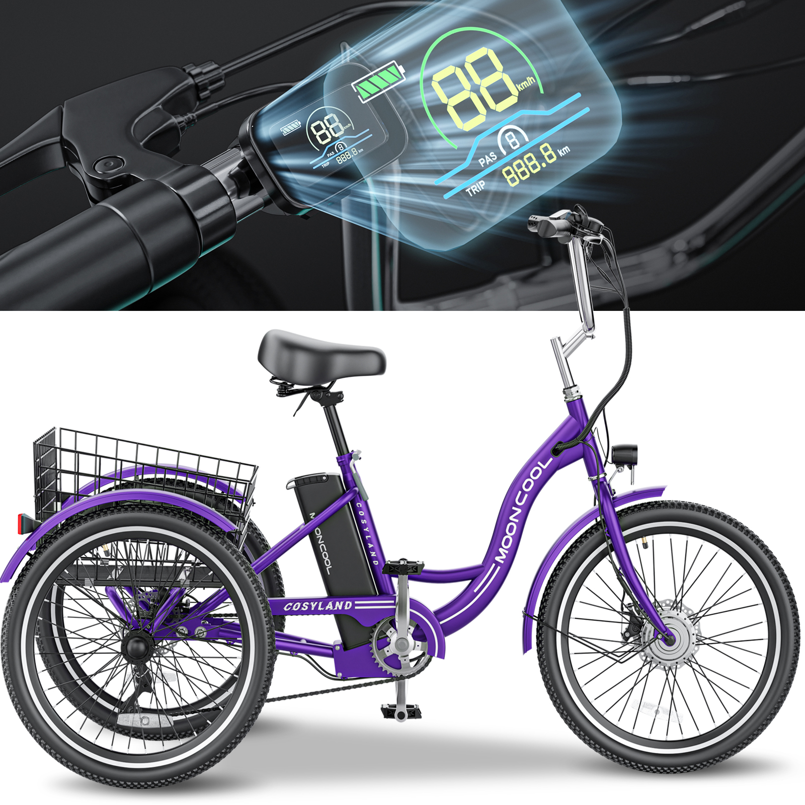 Ficisog Adult Electric Tricycles 3 Wheel Electric Bike,15.5 Mph