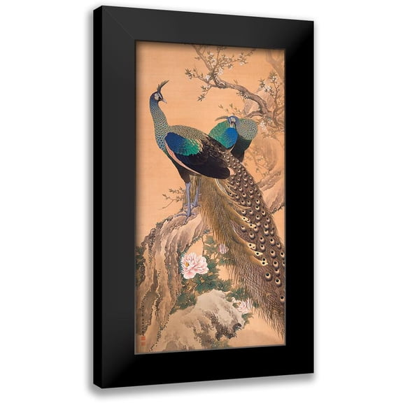 Imao KeinenImao, Keinen 9x14 Black Modern Framed Museum Art Print Titled - A Pair of Peacocks in Spring