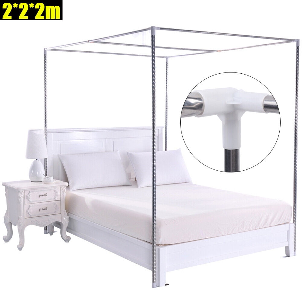 4 Corner Bed Canopy Frame Stainless Steel Post Mosquito Netting Curtain Brackets Silver Stainless Steel （rod ）Simple and Beautiful