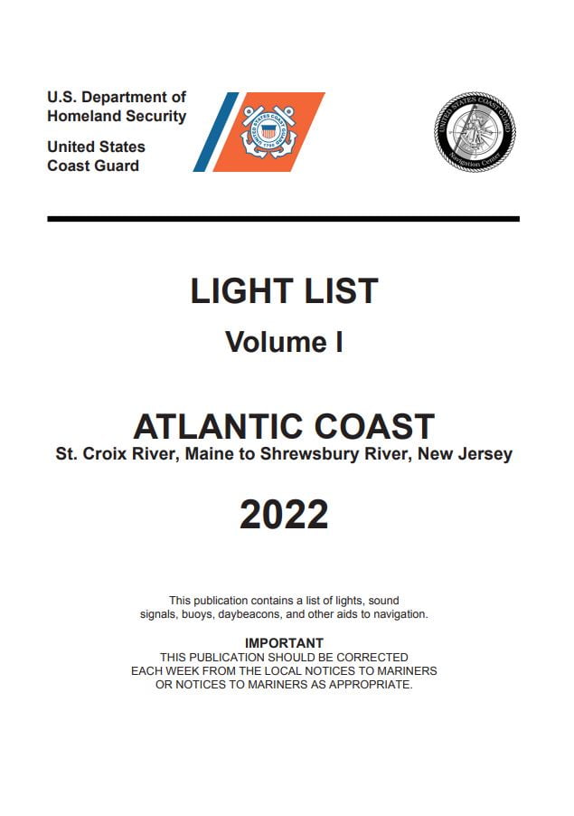USCG Light List I 2022 Atlantic Coast St. Croix River, Maine to