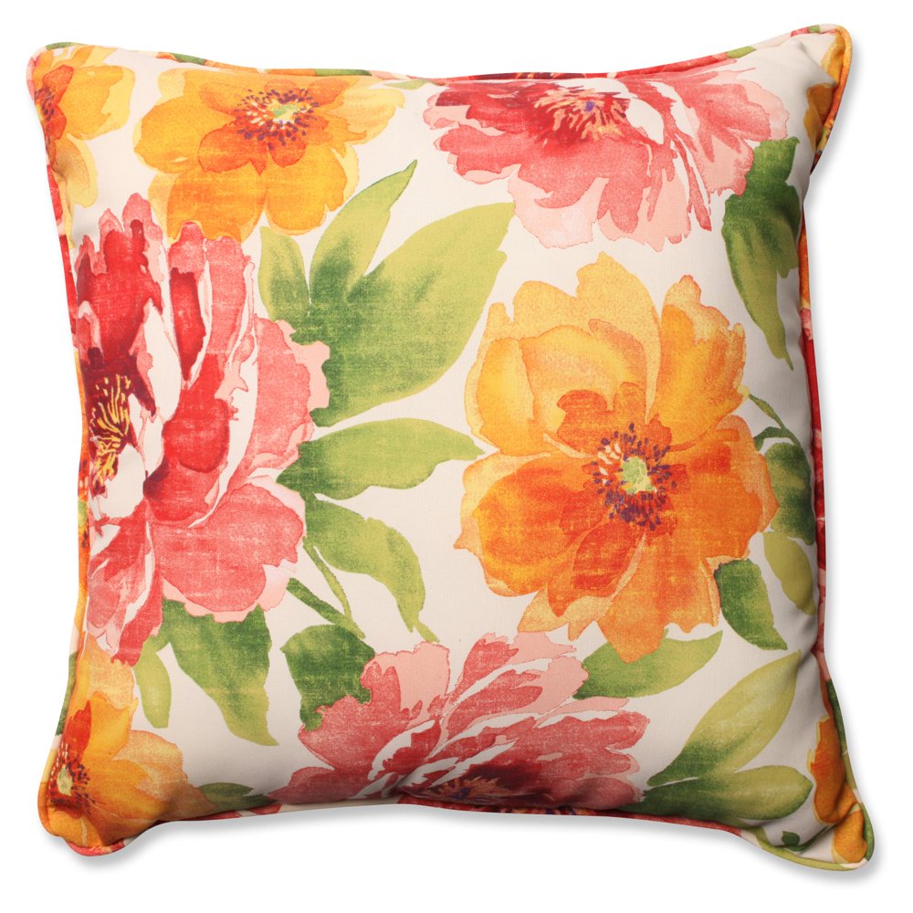 Pillow Perfect Muree Primrose Floral 25 in. Square Outdoor Floor Pillow