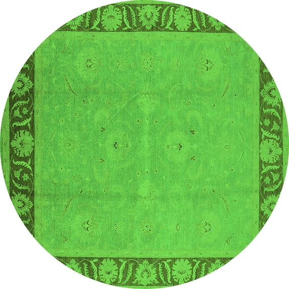 Ahgly Company Indoor Round Oriental Green Industrial Area Rugs, 7' Round