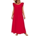 thumbnail image 2 of ClodeEU Women's Round Neck Ruffle Cap Sleeve Maxi Dress, Casual Loose Fit Dress Red,Women's Plus XL, 2 of 8
