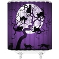 thumbnail image 3 of Halloween Shower Curtain Black Cat Dead Tree Full Moon Purple Witchy Spooky Happy Halloween Gothic Night 84" Wx72 H Bathroom Decor Curtain with Hooks, 3 of 4