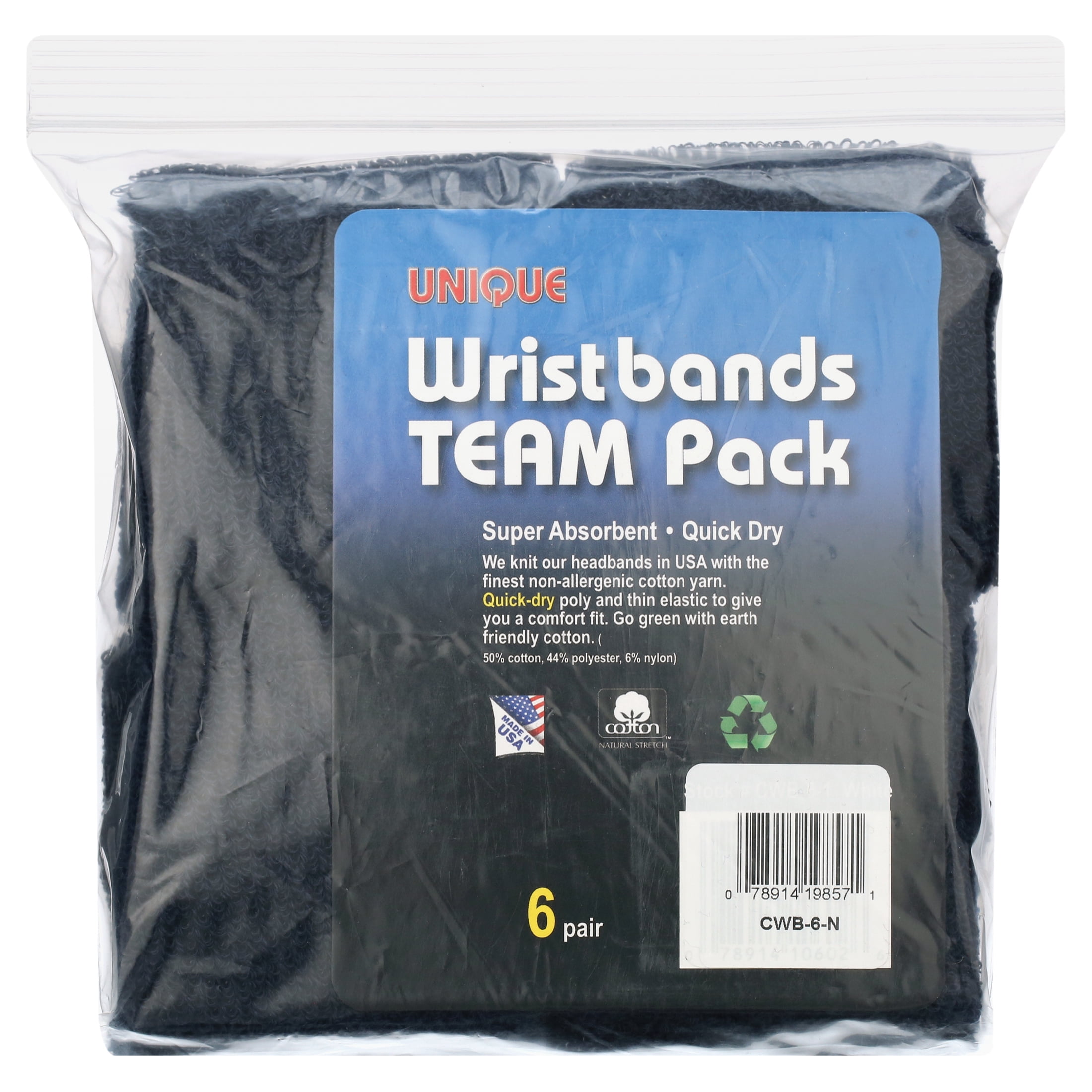 Unique Sports Athletic Performance Team Pack of 12 Wristbands (6 pair) - Navy
