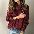 thumbnail image 3 of Women plus Size Sweaters for Fall Sweater Tops Pullover Long Turtleneck Knitted Button Loose Women Sleeve Sweater, 3 of 9