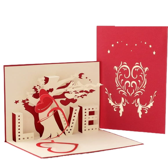 IKemiter Romantique Carte d'Amour 3D Pop-up Arbre d'Amour Carte de Voeux Couple Anniversaire Carte de Papier pour Fête de Mariage