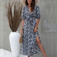 thumbnail image 3 of Vestido Con Nudo Floral En La Parte Delantera, Estampado Con Cuello En V Y Mangas Abullonadas Con Botones Ocultos, Elegante, Fluido, Una Línea, Amigable Con La Piel Para Fiestas, Amonsee Otros, 3 of 6