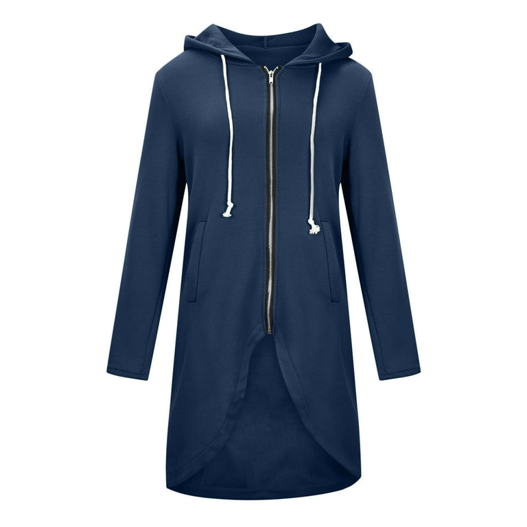 Zpanxa Women's Asymmetrical Hem Hoodie Jacket Zip Up Long