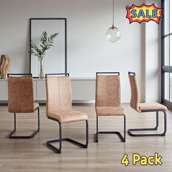 Tcbosik Dining Chairs Set of 4, Mid Century Modern Dining Room Chair with Metal Legs, Upholstered Kitchen Chair for Home Office Restaurant, Brown