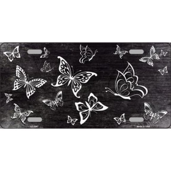 Black White Butterfly Print Oil Rubbed Metal License Plate