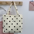 thumbnail image 4 of Hfppkn Polka Dot Corduroy Lunch Handbag Reusable Small Tote Bag for Work Picnic 17x13x21cm Beige, 4 of 7