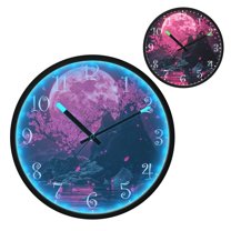 Voice Activated Clock with Glow Light 12 Inch Large Silent Wall Clock Battery Operated for Home Decor Pink Moon and Cherry Blossoms