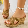 thumbnail image 2 of Platform Sandals for Women Braided Strap Open Toe Cork Wedges Heels Summer Nonslip Slip on Slides Shoes Gold Size 6.5, 2 of 7
