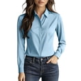 thumbnail image 2 of Noric Women's Long Sleeve Button Down Shirt Classic Lapel Collar Solid Color Tops Business Office Workwear, 2 of 9