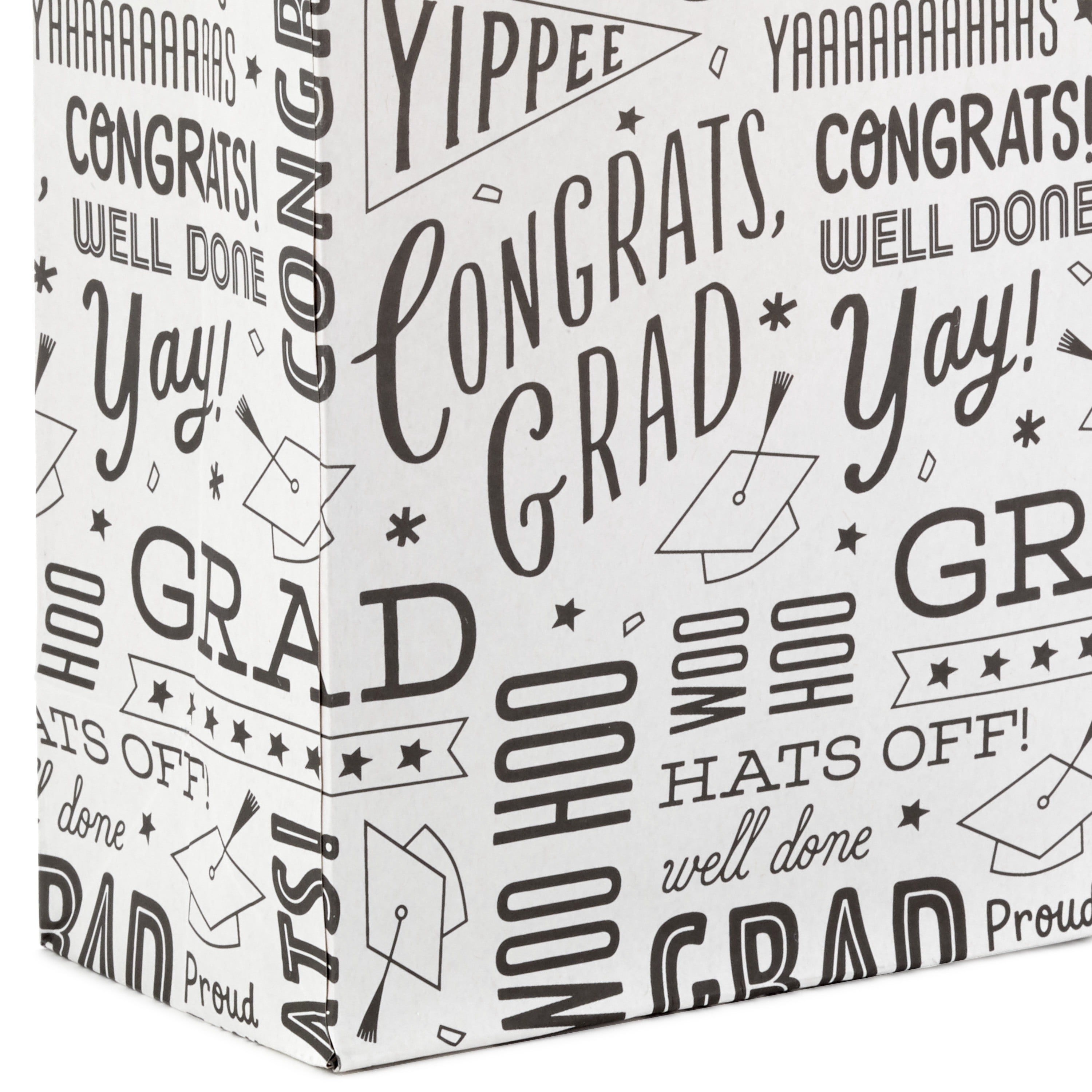 (2 pack) Hallmark 6" Small Graduation Gift Bag Bundle (8 Bags, 2 Designs: Kraft "Congrats, Grad," Black and White) for High School Graduates, Preschool, Kindergarten, College, Open House Party Favors