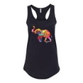 thumbnail image 2 of Wild Bobby, Colorful Walking Good Luck Elephant Animal Lover Ladies Racerback Tank Top, Black, Small, 2 of 3