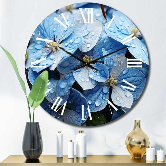 Designart "Celestial Petals Blue Hydrangea" Floral Oversized Wall Clock