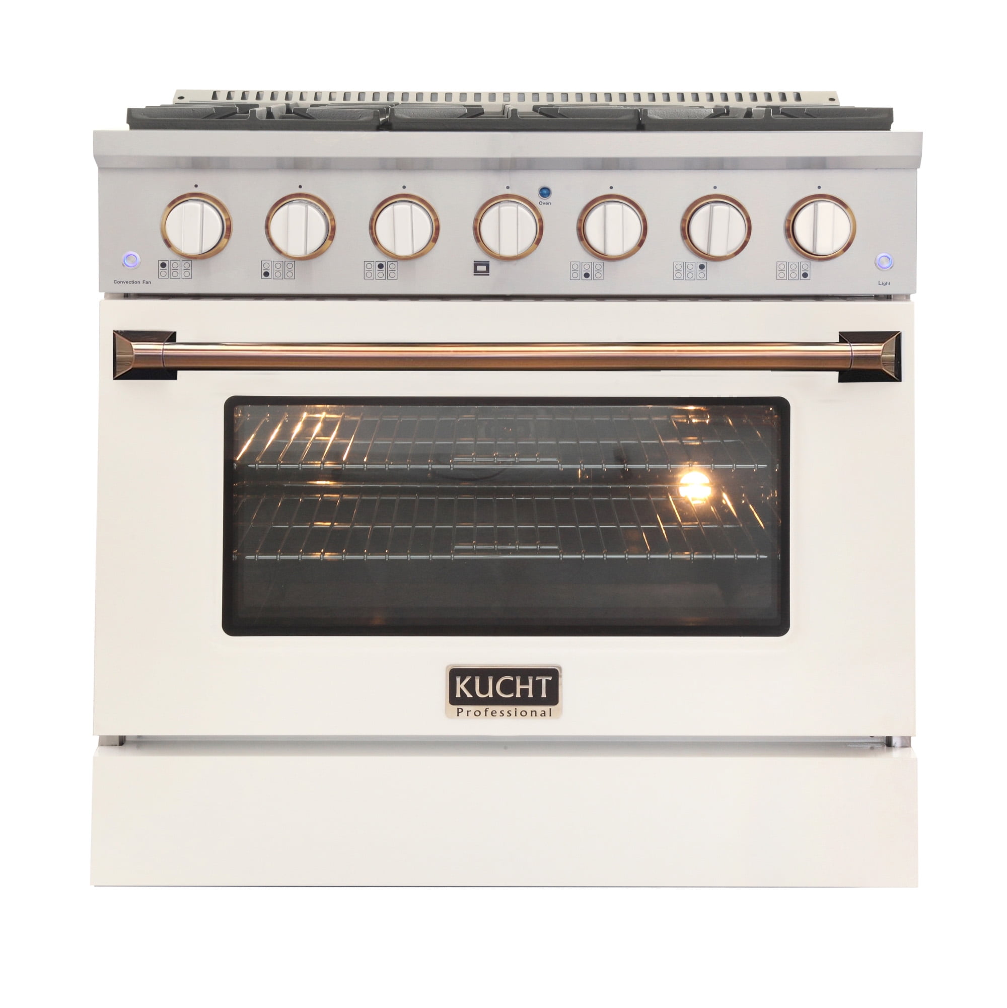 36 in. 5.2 cu. ft. Dual Fuel Range for Natural Gas in White and Gold Accents