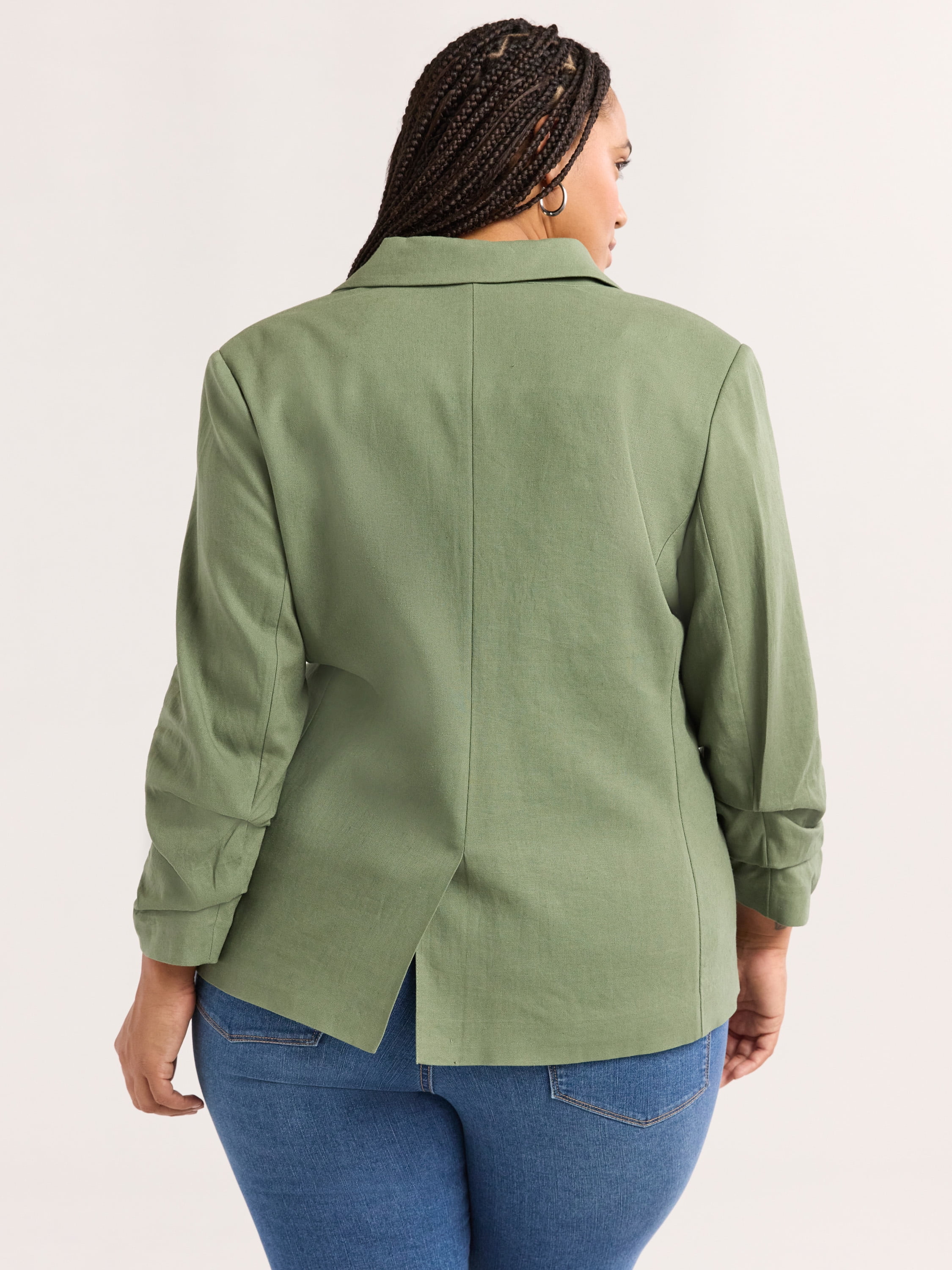 Sofia Jeans Women's Linen Blend Blazer with Scrunch Sleeves